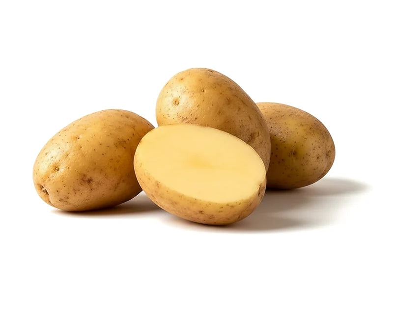 Three whole potatoes and one cut in half